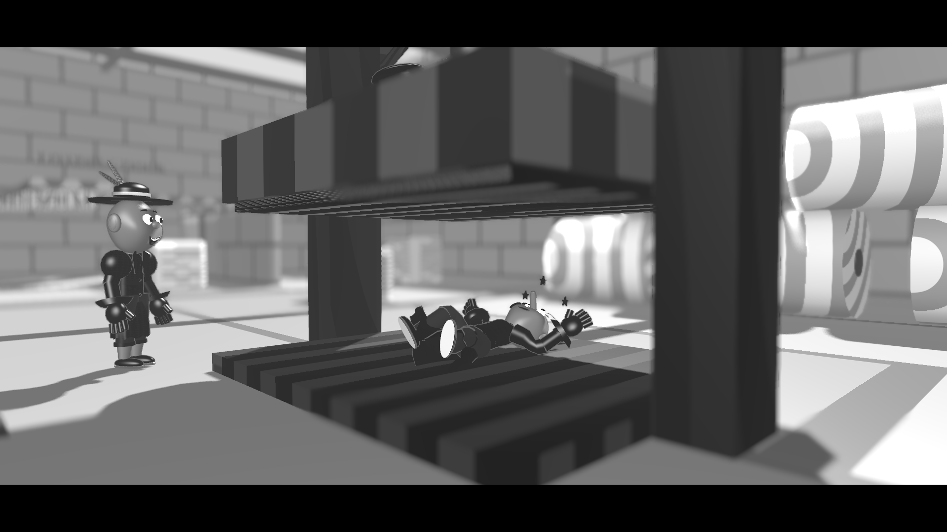 Giant paper rolls and machinery in the Newspaper Printing Factory.